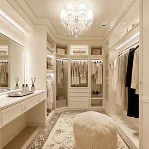 Elegante Armario Vestidor Europeo Balom con Puertas de Cristal, Mueble de Almacenamiento de Madera y Tocador Integrado - Product Image 2