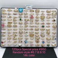 Lot de 120 bagues vintage en or mélangé aléatoirement, plaquées or 14 carats, bijoux de mode pour femmes, vente en gros, prix spécial
