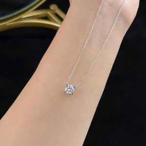 Collier pendentif en or blanc 18 carats avec diamant de laboratoire pour femme, <span class=keywords><strong>solitaire</strong></span> rond à 4 griffes, chaîne ajustable en forme de tête de bœuf, colliers tendance - Product Image 5