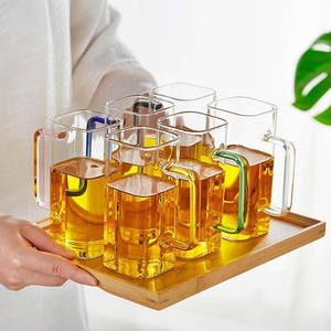 Tazza di <span class=keywords><strong>vetro</strong></span> borosilicato resistente su misura tazza tazza con manico colorato per bere Latte Shake tè <span class=keywords><strong>caffè</strong></span> - Product Image 1