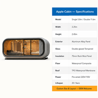 Maison préfabriquée de luxe, Cabine Apple, Capsule spatiale, Maison mobile modulaire, Mini-maison extérieure, Villa de villégiature, Usine de vente en gros