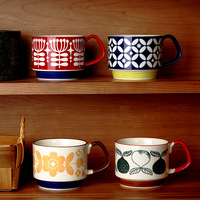 Tasse à café suspendue en céramique style rétro, motif floral/géométrique/fruits, tasse créative pour couple, petit-déjeuner, sans couvercle
