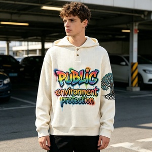 Sweat à capuche personnalisé en tissu gaufré avec impression numérique graffiti, boutons, broderie plate et sérigraphie pour homme - Product Image 3