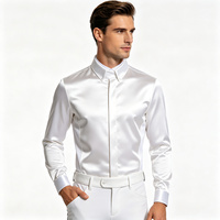 Chemise d'équitation blanche en satin pour homme, col rigide, patte de boutonnage cachée, empiècement en maille, manches longues, légère et respirante