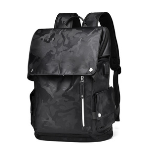 Men's Korean Style Laptop <b>Backpack</b> Large Capacity USB Interface Trendy Personality Waterproof Fashionable Polyester for Students - Product Image 1