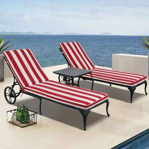 Ensemble de coussins pour chaise longue d'extérieur DB, rayés rouge et blanc, coussins de remplacement pour meubles de patio, utilisables toute l'année - Product Image 4