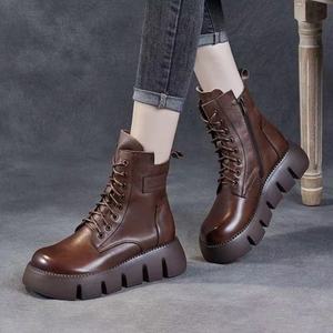 Botas de plataforma suave de 5cm con logotipo personalizado para mujer Botines <span class=keywords><strong>Camel</strong></span> de piel sintética de calidad para mujer - Product Image 1