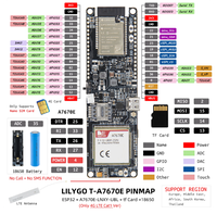 Carte de développement de communication LTE T-A7670E ESP32 WiFi avec support de carte TF et support de batterie 18650