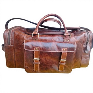 Sac de voyage vintage en cuir véritable personnalisé de haute qualité, durable, avec fermeture éclair et poignée souple, B S International OEM ODM - Product Image 6