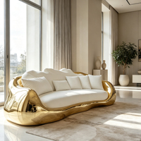 Luxuriöses Designer-Kurvensofa mit Fiberglas-Goldbasis und Weicher Weißer Polsterung für Hotel- und Gewerbeprojekte
