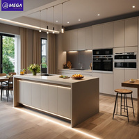 Ensemble de meubles de cuisine modernes mats sans poignées avec îlot lumineux à LED, armoires de cuisine modulaires personnalisées, vente en gros d'usine OEM ODM