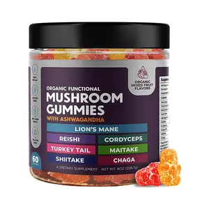 Mushroom Gummies Supplement Ashwagandha Lions Mane Shitake Turkey Tail Chaga And Cordyceps For Immune Health Mood Stress Support