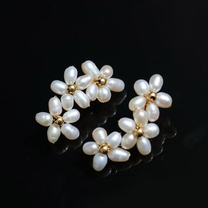 wholesale Handmade Three Flower Cluster Pearl <b>Drop</b> <b>Earrings</b>, USA Imported 14K Gold Filled, Natural Freshwater Teardrop Pearl - Product Image 2