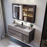Ensemble de meuble-lavabo de salle de bain de luxe léger avec plan en pierre intégré, style moderne et épuré