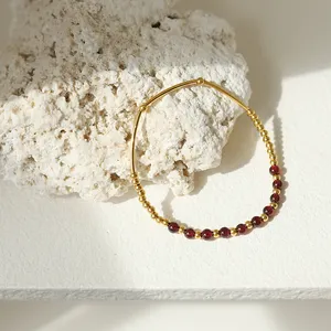Mode Handgemaakte Kralen Armbanden Rode Kralen Voor Armband Maken Bordeaux Granaat Bal Bocht Elastische Chain Gold Seed Bead Armband