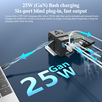 Adaptateur de prise de voyage universel Foxcan PD25W 6-1 Type C 10A évalué 2 USB 25W adaptateur d'alimentation de voyage universel multi-prise électrique