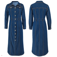 218627 mode jean robes femmes décontracté élégant à manches longues boutonnage longues Denim robes pour femmes dames robe de bureau