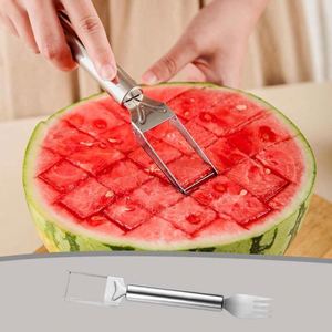 2-in-1 Dual Head Stainless Steel Watermelon Cutter Home <b>Kitchen</b> <b>Gadget</b> Fork Silcer Fruit Knife Fork Watermelon Cutter - Product Image 6