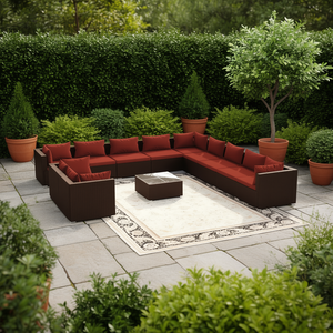 Set Lounge da Giardino Moderno Modulare in Rattan, Arredamento da Esterno per Patio, 10 Posti, Resistente alle Intemperie, Marrone - Product Image 2