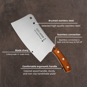 Couteau de boucher japonais en acier inoxydable à haute teneur en carbone, hachoir robuste avec triple rivet et manche en bois naturel, DIY OEM - Product Image 3