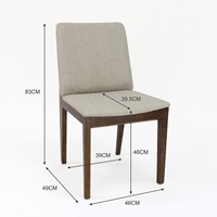 Chaise de salle à manger moderne sans accoudoirs en bois massif, chaise de salle à manger carrée rembourrée en tissu avec structure en bois teinté pour salle à manger