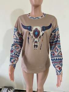 T-shirts <span class=keywords><strong>vintage</strong></span> à manches longues imprimés aztèques d'automne, vêtements basiques pour femmes, chemisiers et hauts grande taille 2024 - Product Image 6