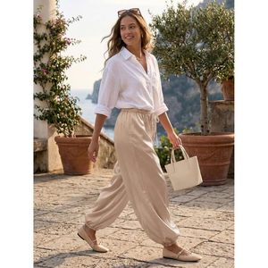 Womens Satin Harem <b>Pants</b> Elastic Waist Drawstring Loose Fit Casual Workout <b>Pants</b> With Pockets Mid Waist Barrel Leg Style - Product Image 4