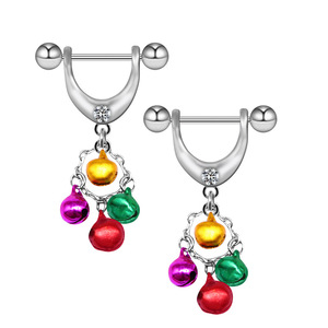 Anneaux de <span class=keywords><strong>téton</strong></span> de Noël en acier inoxydable avec clochettes pendantes, bijoux de <span class=keywords><strong>piercing</strong></span> festifs pour femmes, pour les fêtes - Product Image 2