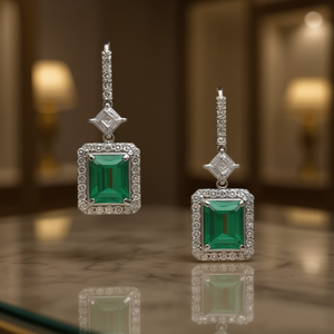 Orecchini Pendenti E2332 con Gemma Verde, Taglio Principessa, Geometrici in Lega, Gioielli Classici da Donna per Feste - Product Image 2