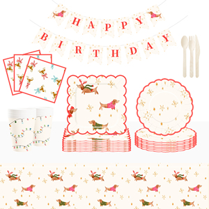 DAMAI Christmas Kids Happy Birthday Party Supplies Yellow Star Red Christmas Elk <b>Disposable</b> <b>Tableware</b> Paper Napkins Cups Plates - Product Image 2