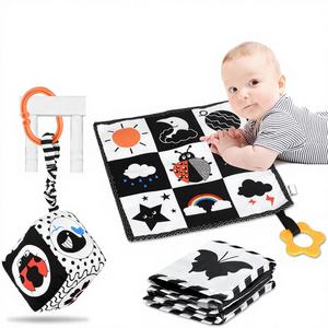 Livre sensoriel en tissu doux noir <span class=keywords><strong>et</strong></span> blanc à fort contraste pour bébés, jouets pour le temps sur le ventre, pour les bébés <span class=keywords><strong>de</strong></span> 0 à 24 mois, 3 pièces, apprentissage Montessori - Product Image 1