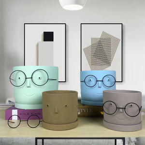 Maceta de Arcilla Pintada a Mano <span class=keywords><strong>con</strong></span> Diseño Europeo y Bandeja - Product Image 3