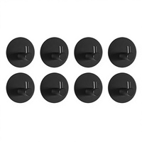 Crochets muraux ronds classiques extra résistants en acier inoxydable 304, auto-adhésifs, pour manteaux et serviettes, lot de 8, noirs, pour cuisine, sans perçage