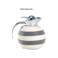 Bouilloire isotherme ronde nordique moderne en acier inoxydable et cuir mélangé avec couvercle, thermos à vide