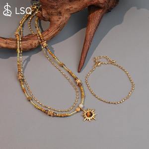 Colgante de cuentas de piedra <span class=keywords><strong>natural</strong></span> de ámbar hecho a mano DIY chapado en oro real collar de Sol de latón para mujer - Product Image 1