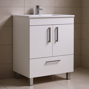 Mueble de Baño con un Cajón, Gabinete de Dos Puertas, Diseño Minimalista, Rectangular, de MDF Blanco - Product Image 2