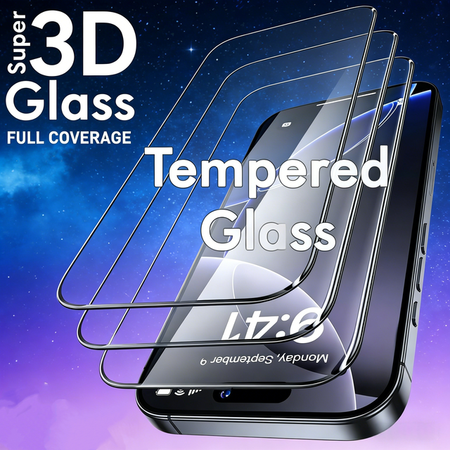 For Iphone 11 12 13 14 15 16 17 Pro Max 17E 16E Screen Protector 9H Hardness Tempered Glass Military-Grade Shatterproof