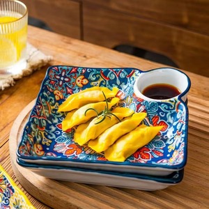 Plato bohemio para dumplings con plato para vinagre, plato de cerámica para el hogar, plato de desayuno segmentado, plato de alta gama específico para dumplings - Product Image 5