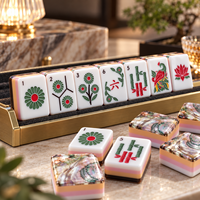 Ensemble de Mahjong américain de luxe, 160 tuiles de 31,5 mm, en acrylique 4 couches, impression intérieure, dos en nacre, motif floral sculpté