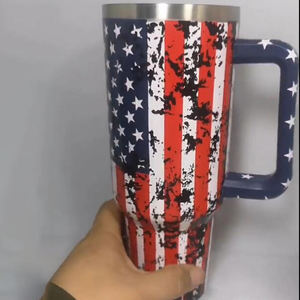 40 oz Stainless Steel Tumbler with Handle Lid and Straw Travel Car <b>Mug</b> Lacquer USA National Flag 12-24hr <b>Thermal</b> - Product Image 2
