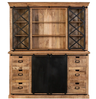 Armoire en bois de manguier massif & vitrine en fer buffet industriel