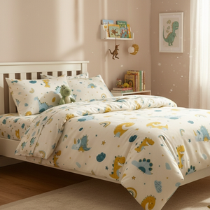 Skin Friendly 40s Lyocell Fitted Sheet Cartoon Dinosaur Breathable Stitched Home Bedding For Kids - Product Image 3