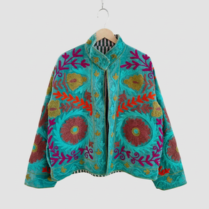 Abrigo de Mujer Talla Grande con Bordado Floral a Mano, Cuello Mandarín, Manga Larga, Estilo Bohemio Informal para Primavera - Product Image 1
