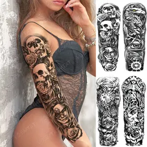 Skin Safe Full Skull Rose Tatoo Frauen Arm Water Transfer Tattoo Aufkleber