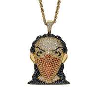 Kalung Liontin Wanita Bertopeng Grosir dengan Micro Pave CZ Perhiasan Hip Hop