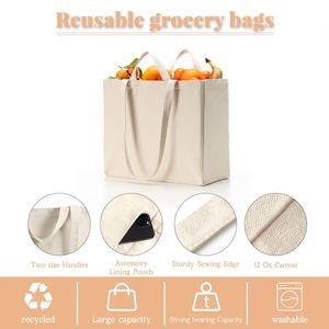 <b>Large</b> Capacity <b>Canvas</b> Shopping <b>Bags</b> Reusable Durable Grocery Tote <b>Bags</b> with Inner Pouch and Custom Personalized Logo Printing - Product Image 3