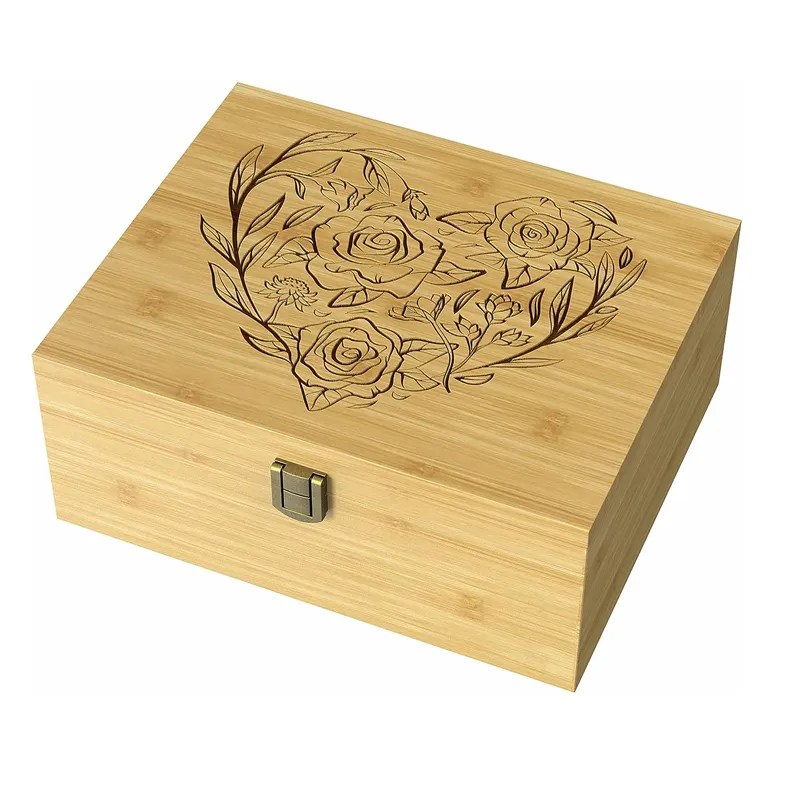 Caixas decorativas de bambu com tampa articulada e trava para lembrancinhas de parentes, caixa de lembrancinhas de madeira para itens preciosos