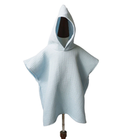 Poncho de Playa con Capucha de Tela de Algodón Waffle Personalizable de Primera Calidad, Toalla de Baño para Niños de Secado Rápido, Color Sólido Suave, Lavable a Máquina