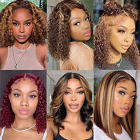 Perruque Bob Courte Ondulée Blonde HD 13x4 avec Dentelle Frontale 4/27 #   Perruque en cheveux humains ondulés et mouillés avec dentelle frontale Ombré