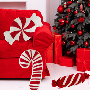 Christmas Red & White Stripe Candy Shape <b>Decorative</b> <b>Pillows</b> Cushion 100% Polyester Custom <b>Pillow</b> with Filling - Product Image 5